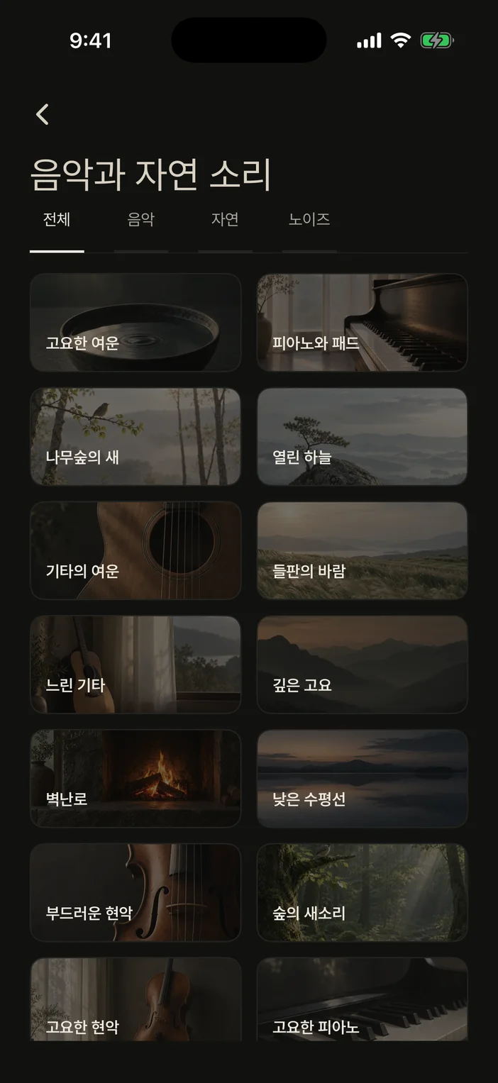 음악과 자연 소리 화면